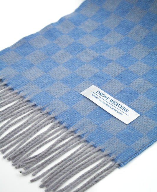 Cashmere Geelong Check Scarf in Blue & Grey