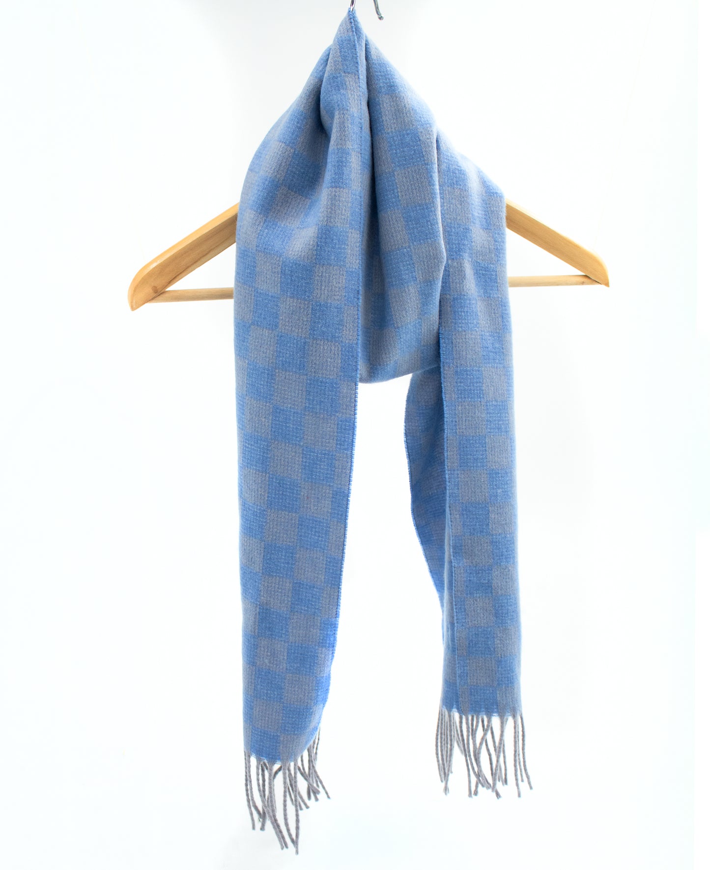Cashmere Geelong Check Scarf in Blue & Grey