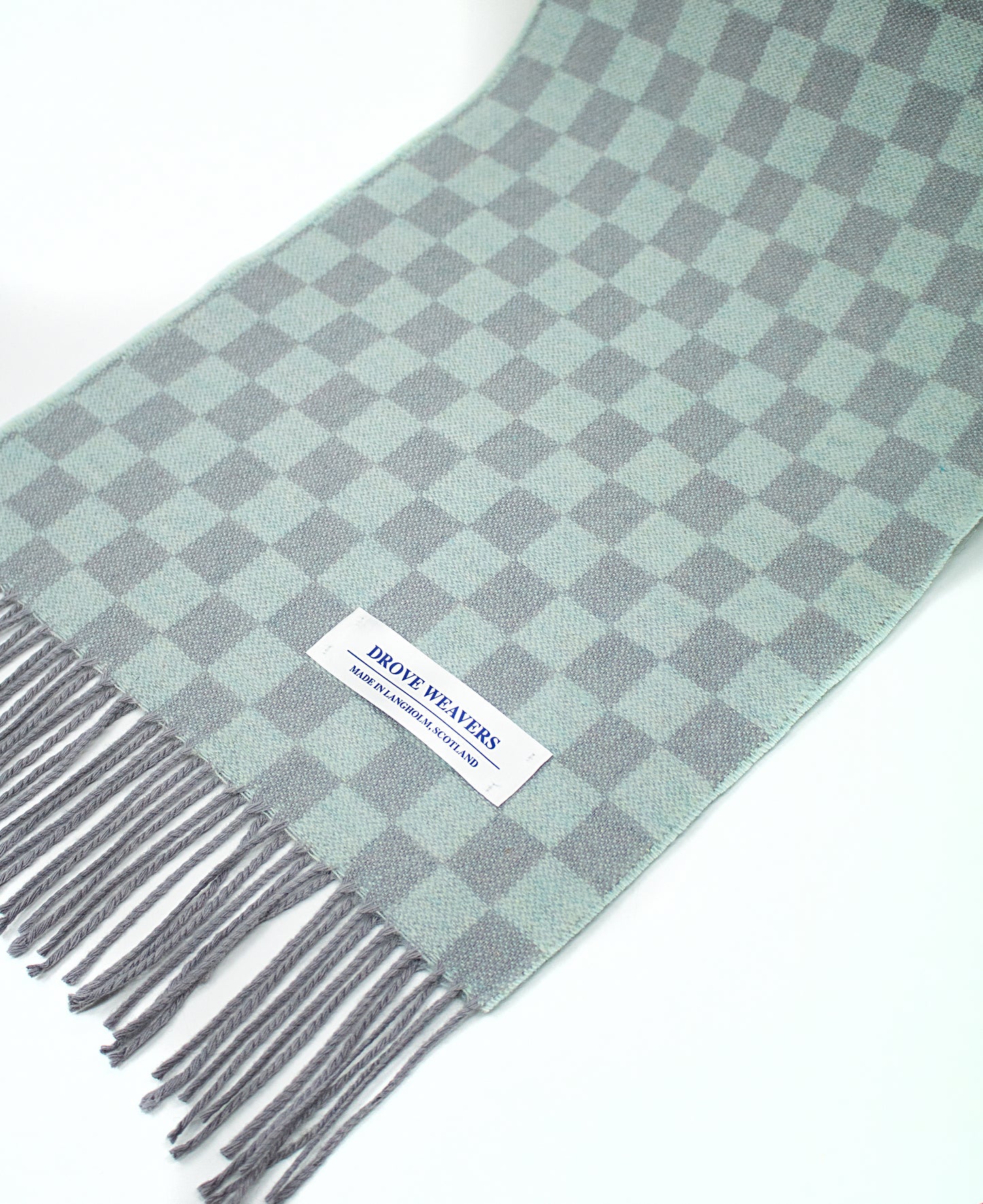 Cashmere Geelong Check Scarf in Aquamarine & Grey