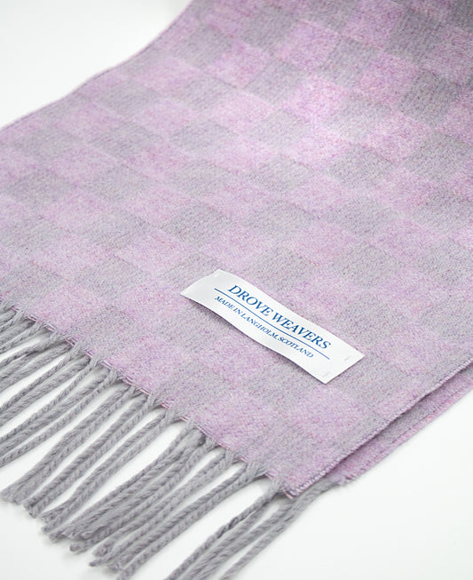 Cashmere Geelong Check Scarf in Lilac & Grey