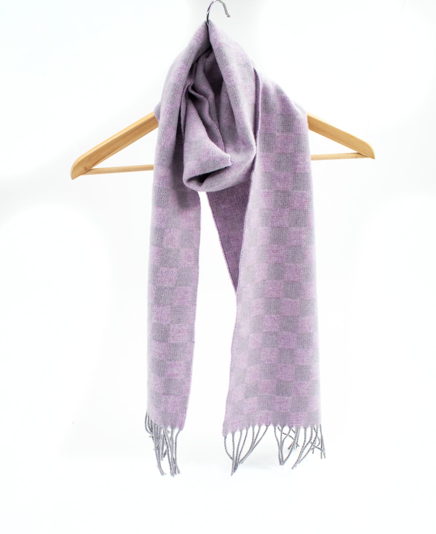 Cashmere Geelong Check Scarf in Lilac & Grey