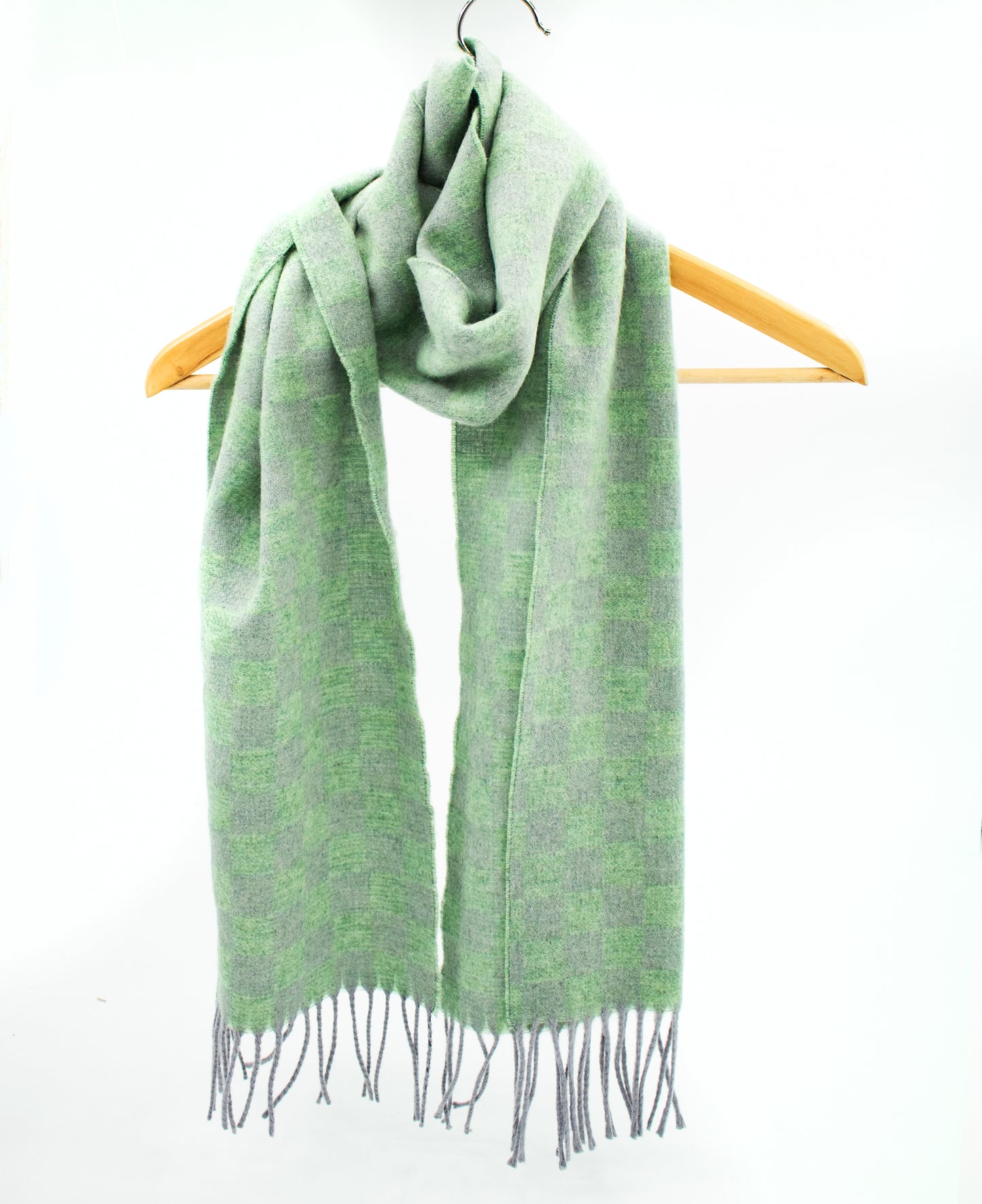 Cashmere Geelong Check Scarf in Green & Grey