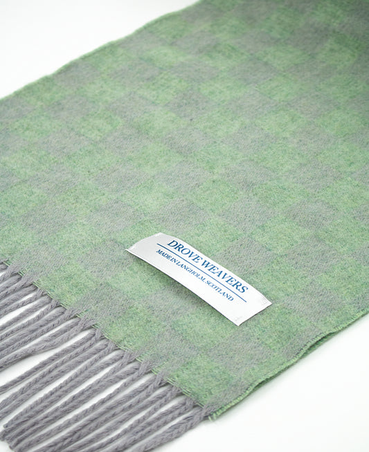 Cashmere Geelong Check Scarf in Green & Grey