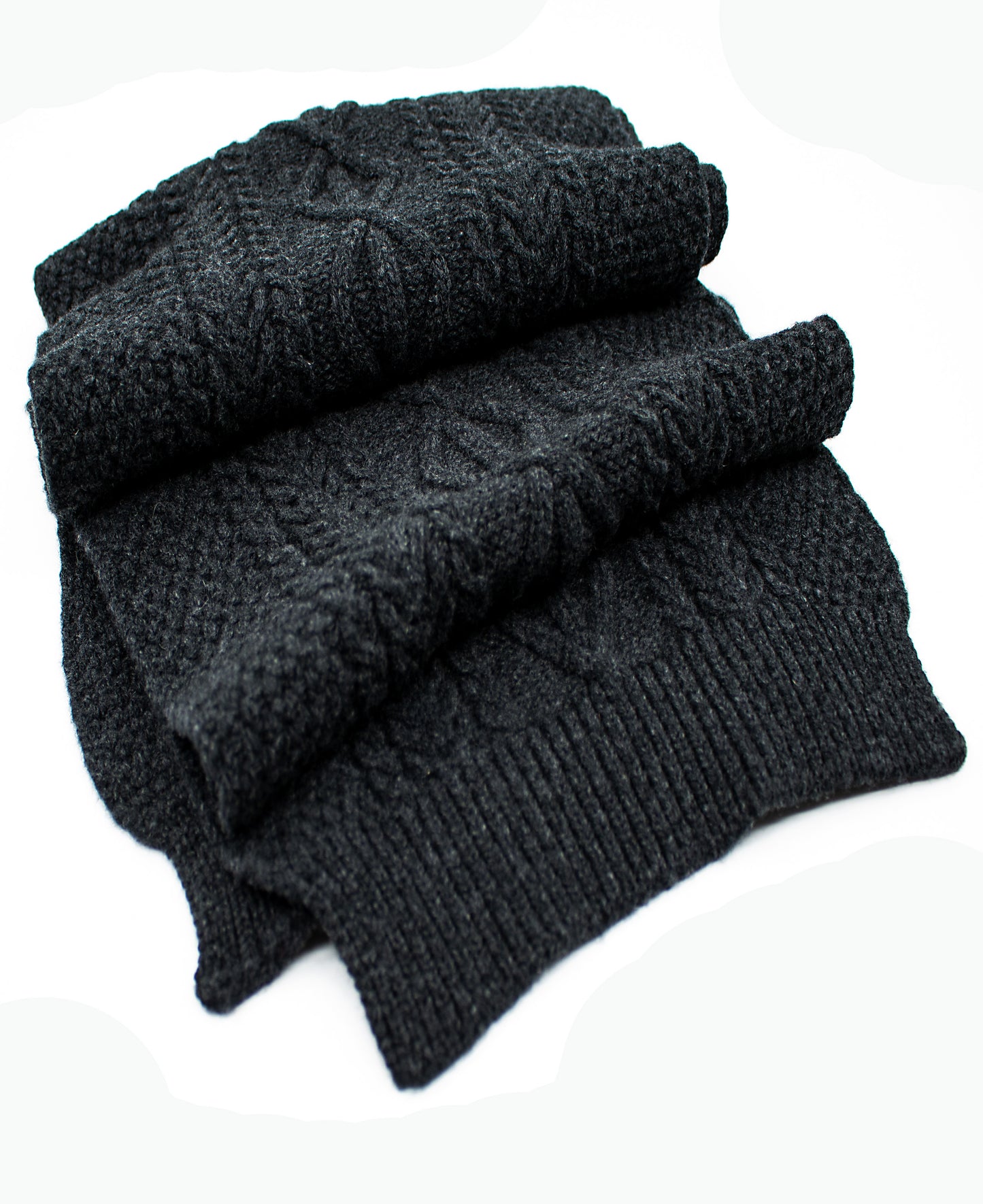 Cashmere & Merino Blend Aran Knitted Scarf in Charcoal
