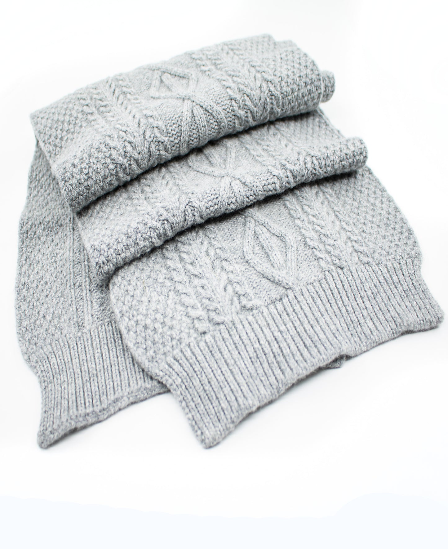 Cashmere & Merino Blend Aran Knitted Scarf in Flannel