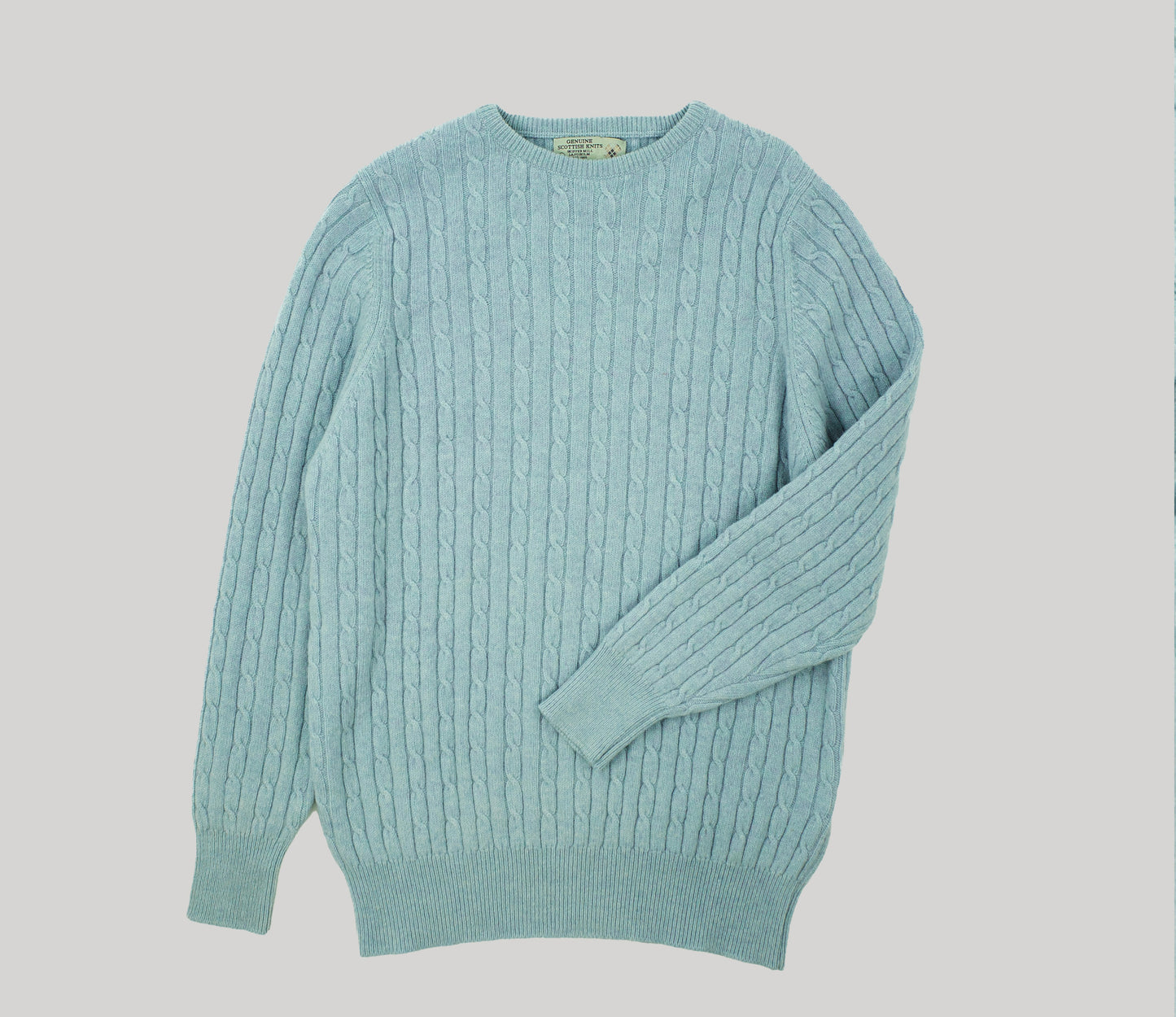 Geelong Lambswool Cable Crew Neck Jumper in Duck Egg