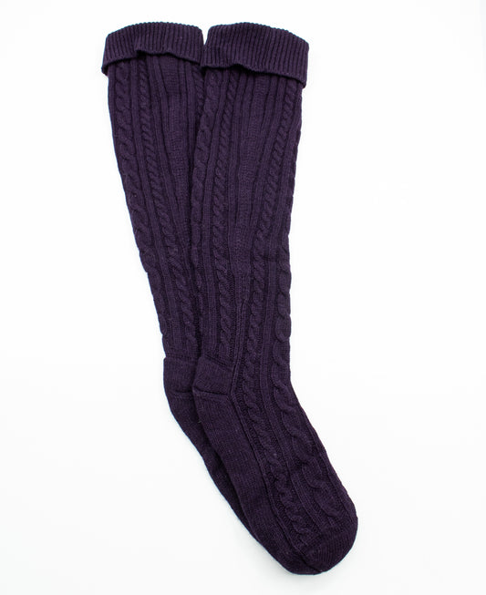 Womens Wool Cashmere Blend Cable Knit Walking Socks in Black Grape