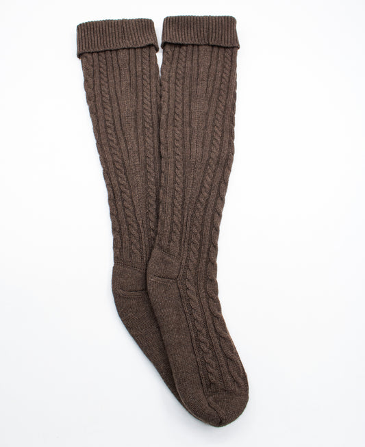 Womens Wool Cashmere Blend Cable Knit Walking Socks in Coffee