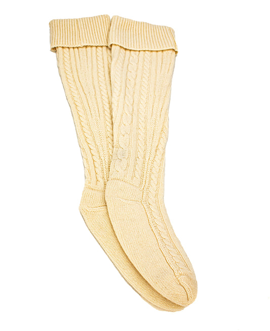 Womens Wool Cashmere Blend Cable Knit Walking Socks in Ecru