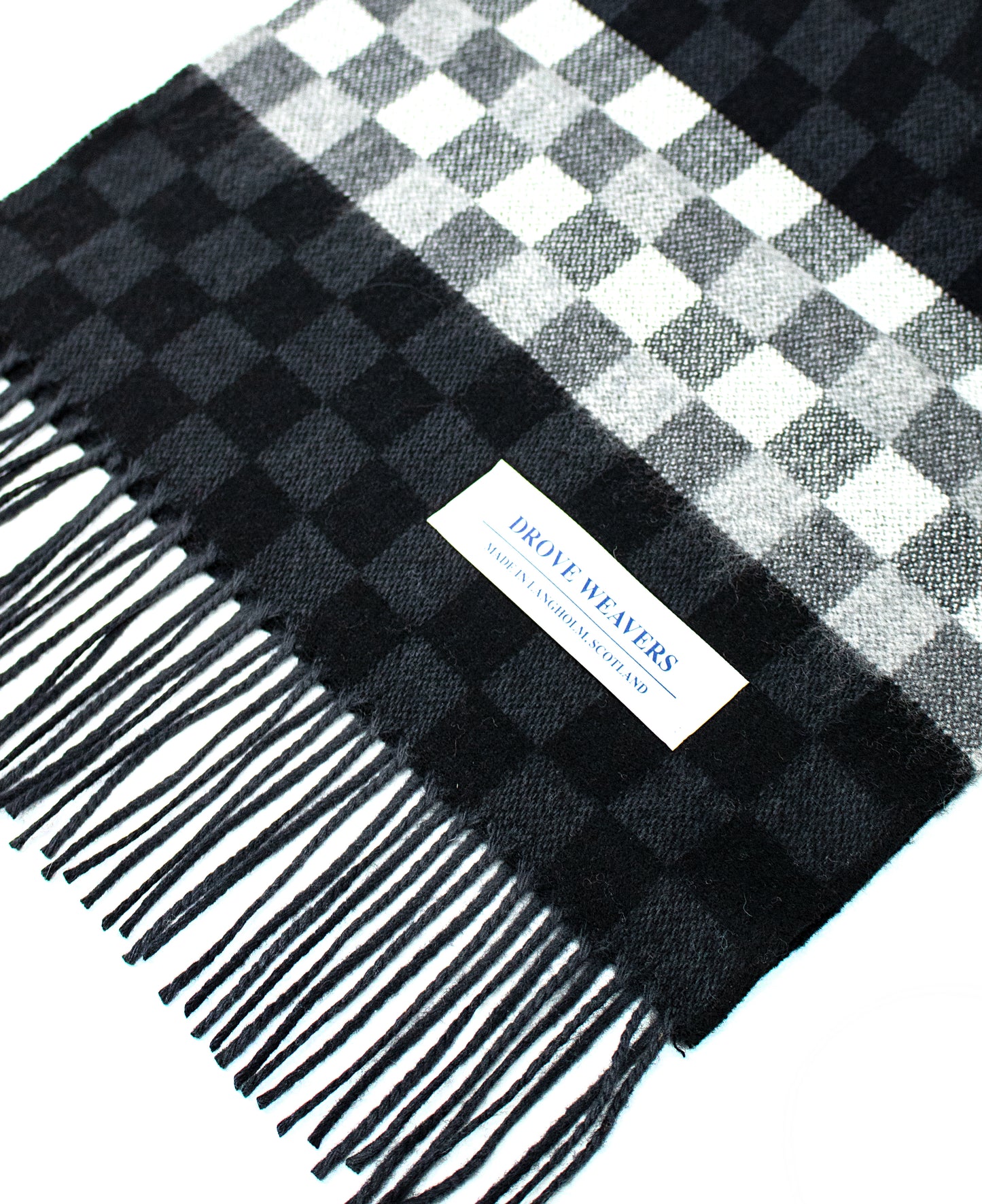 Cashmere Scarf in Black with Check Band in Charcoal
