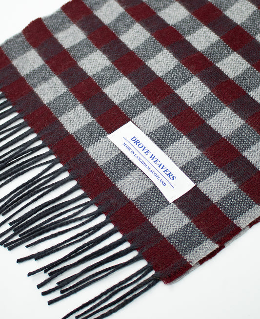 Cashmere Check  Scarf in Burgundy & Charcoal