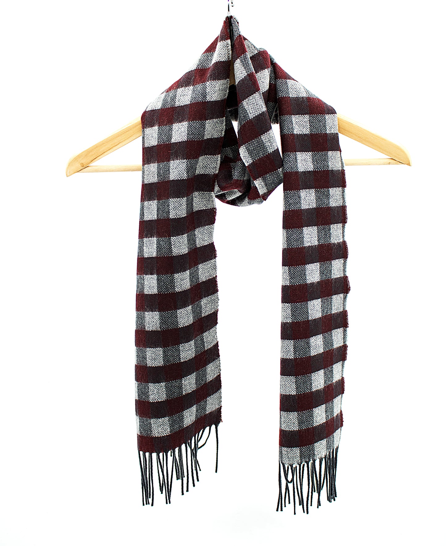 Cashmere Check  Scarf in Burgundy & Charcoal