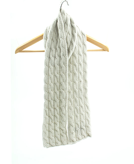Cashmere Cable Knit Scarf in Silver