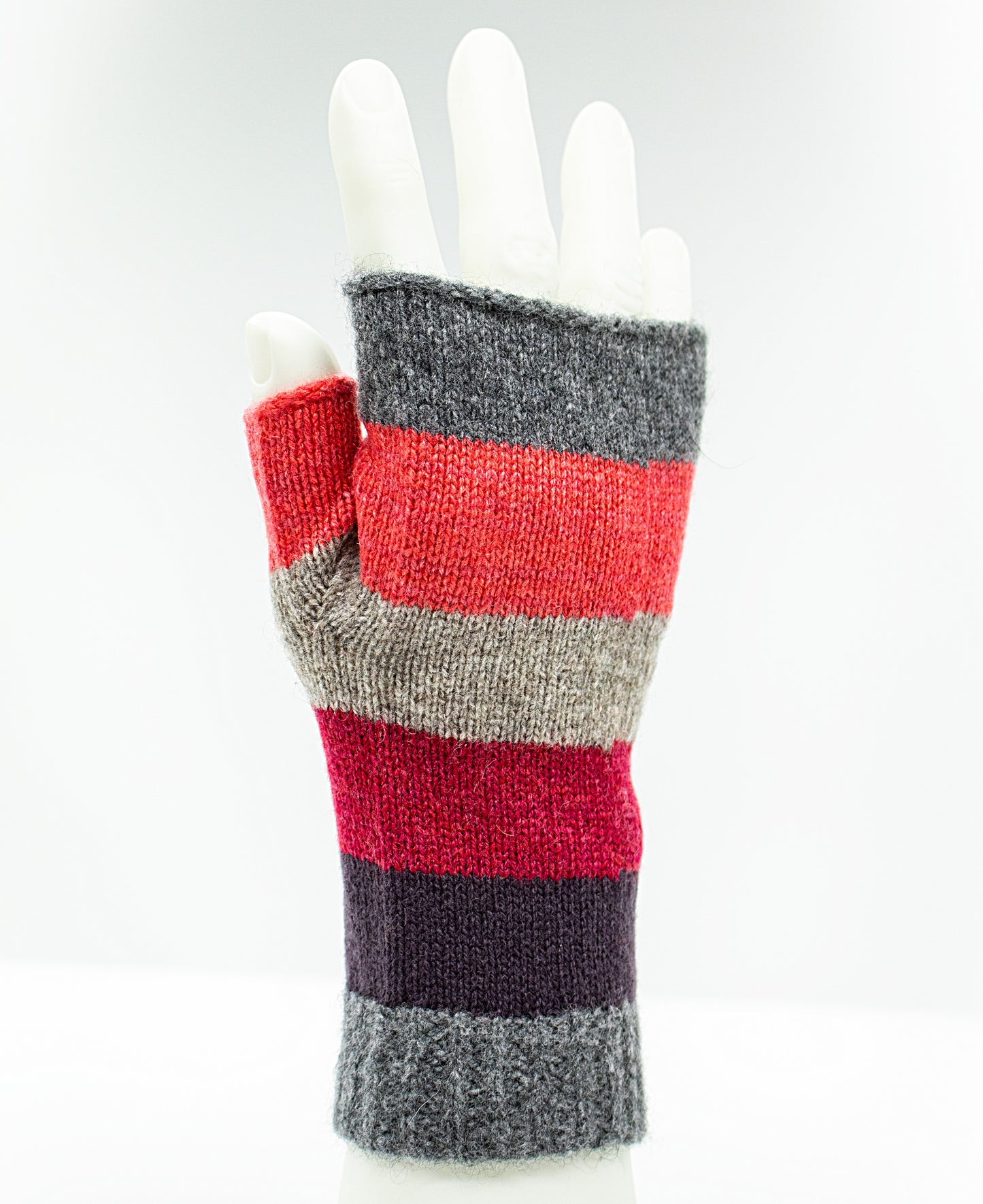 Cashmere Fingerless Stripe Gloves in Derby