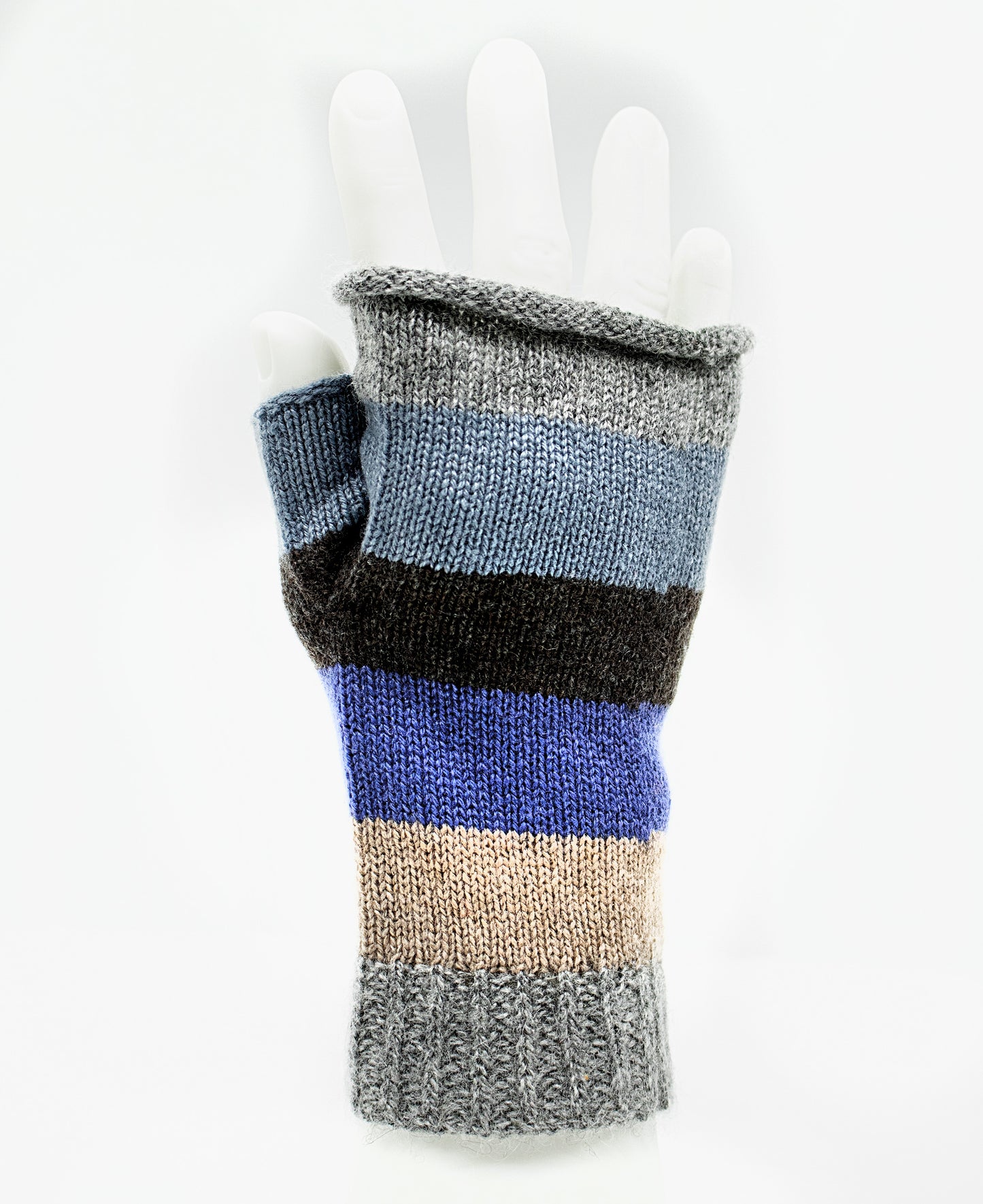 Cashmere Fingerless Stripe Gloves in Flannel