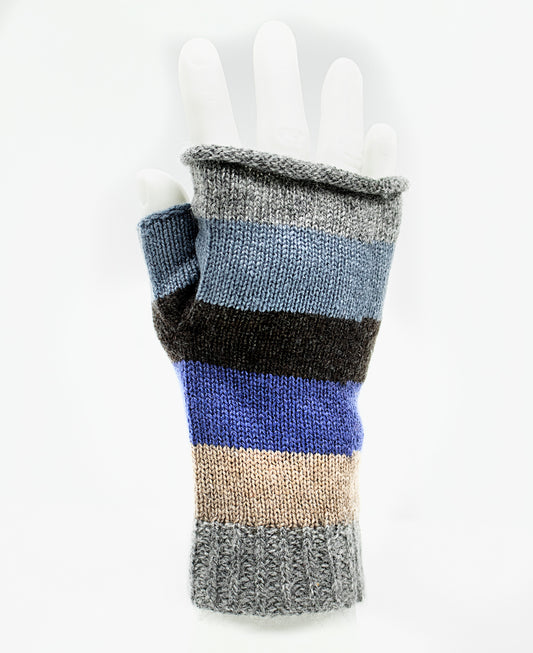 Cashmere Fingerless Stripe Gloves in Flannel