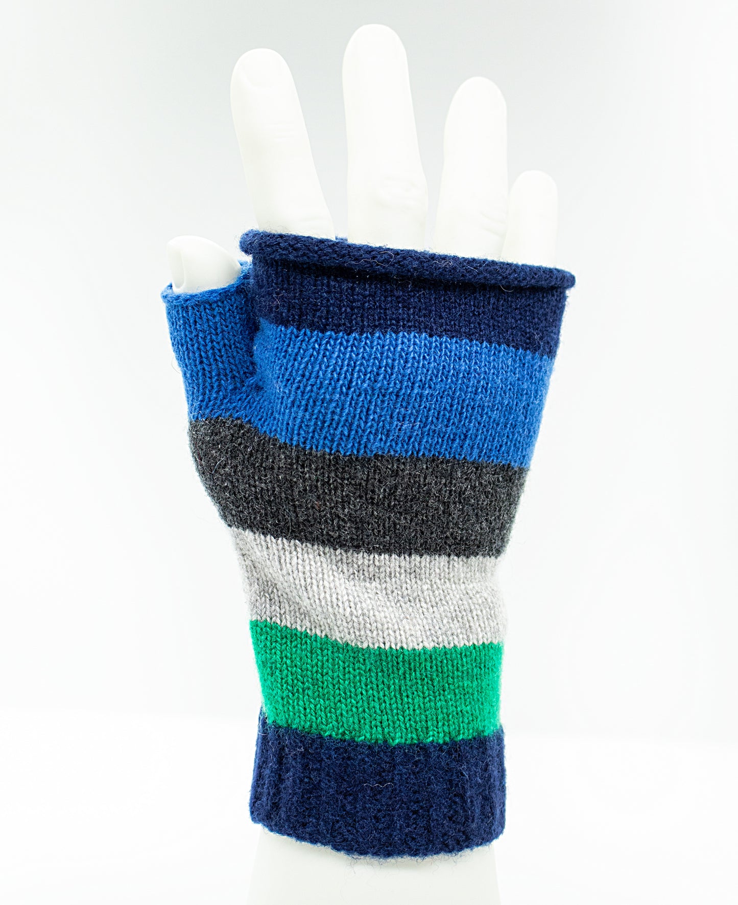 Cashmere Fingerless Stripe Gloves in Navy