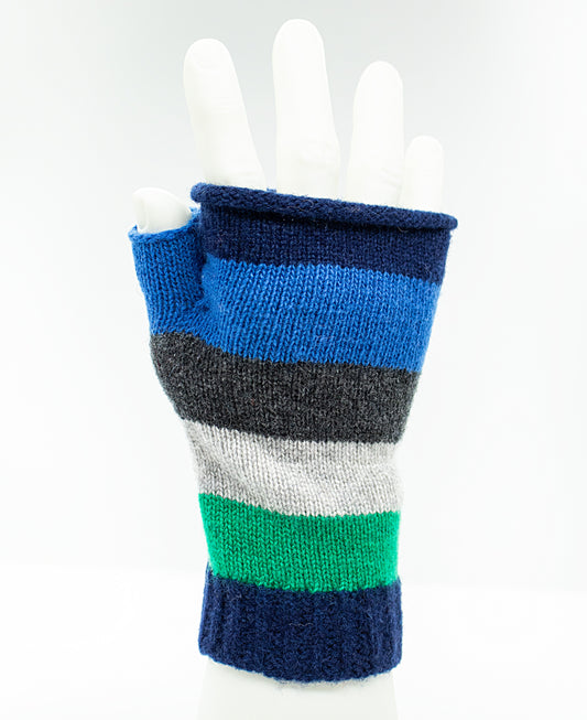 Cashmere Fingerless Stripe Gloves in Navy