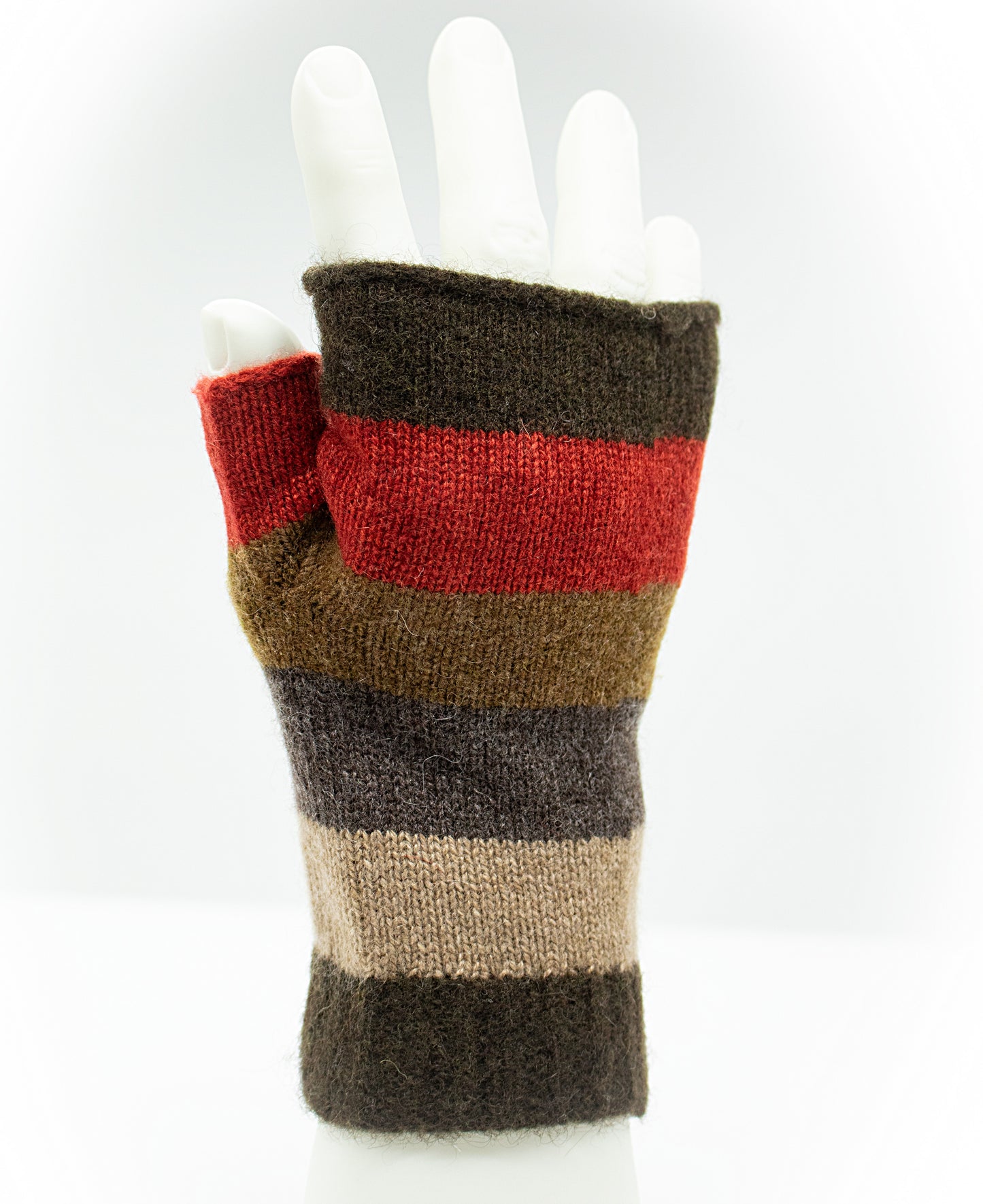 Cashmere Fingerless Stripe Gloves in Olive