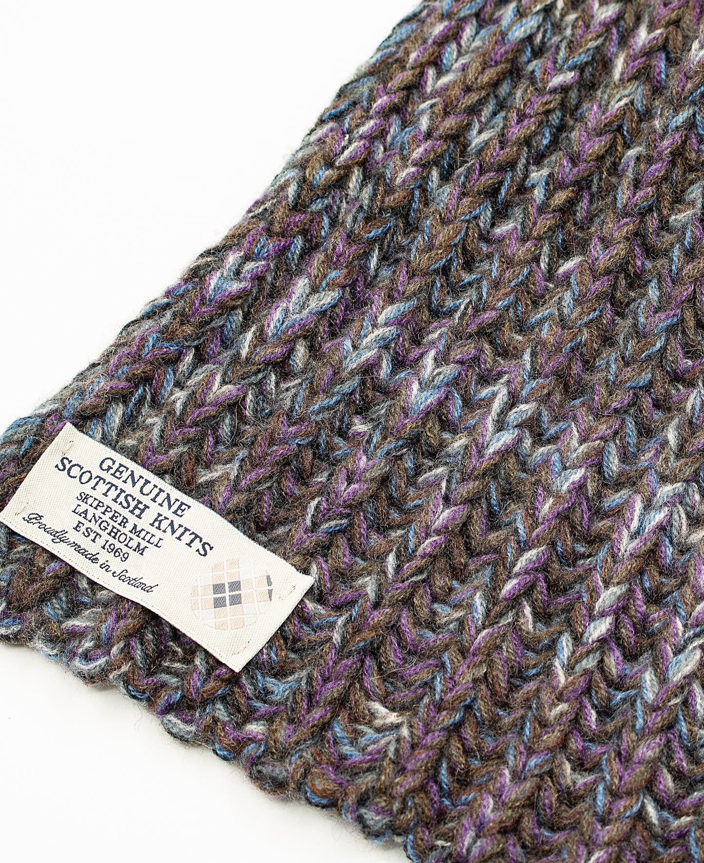 Chunky Knit Ribbed Cashmere Scarf in Blue Mix