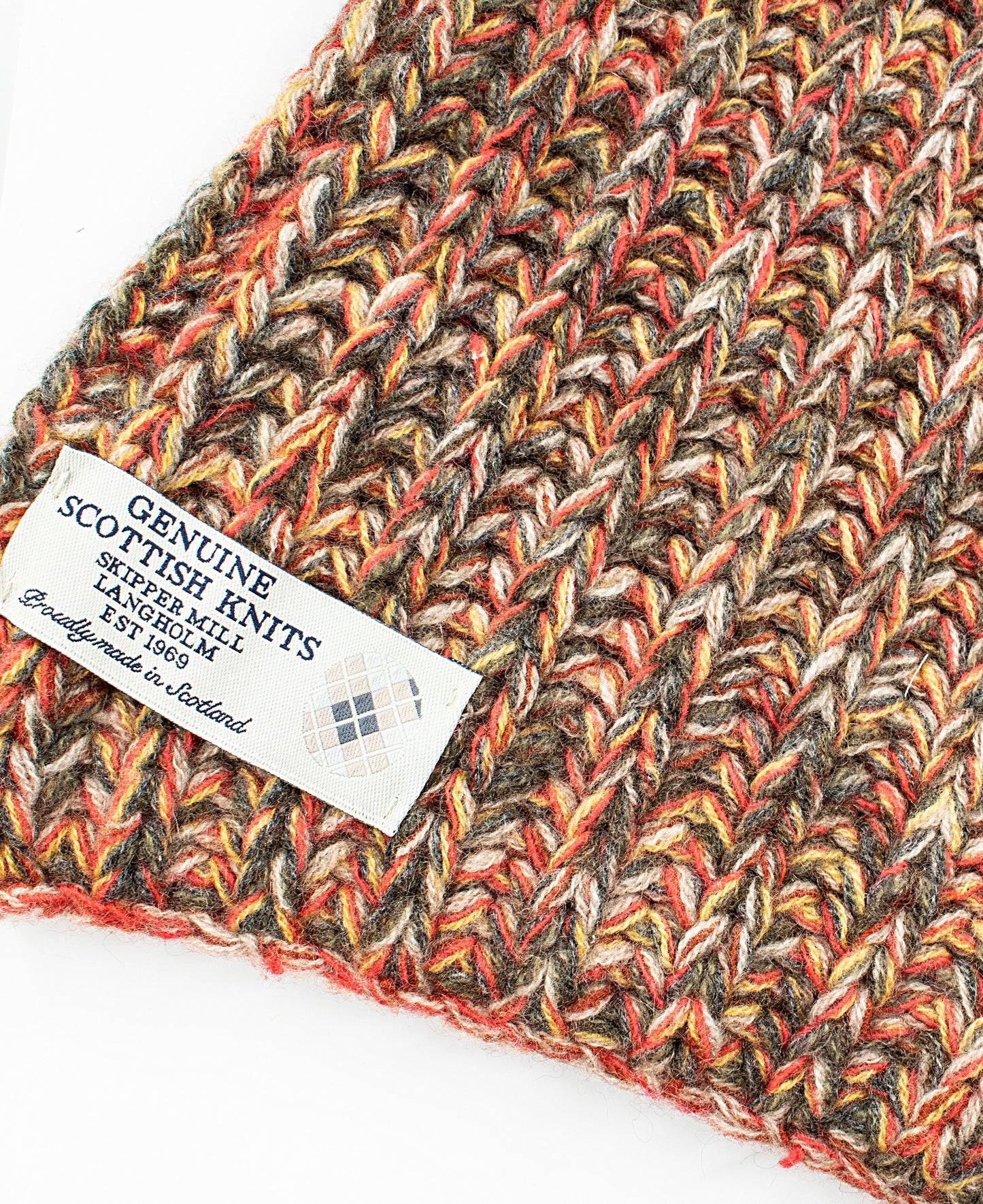 Chunky Knit Ribbed Cashmere Scarf in Orange Mix