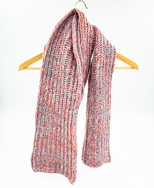 Chunky Knit Ribbed Cashmere Scarf in Pink Mix