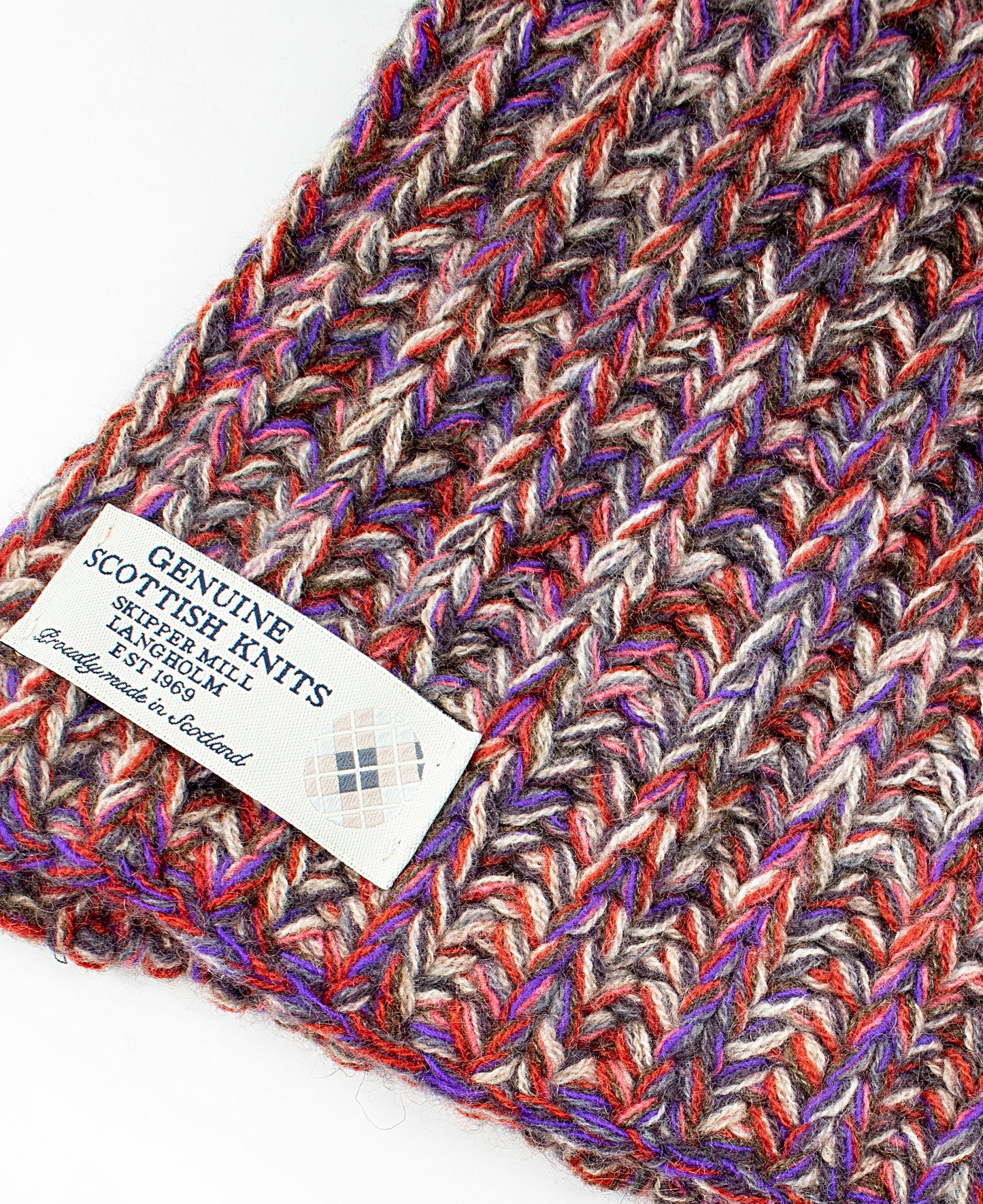 Chunky Knit Ribbed Cashmere Scarf in Purple Mix