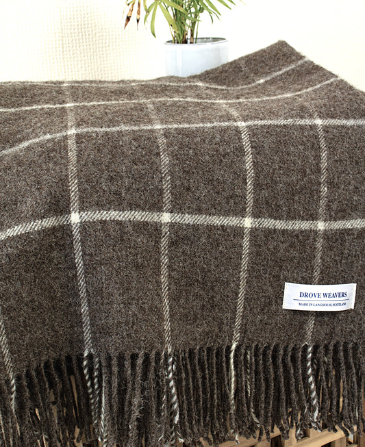 Wool Throw in Dark Natural Check
