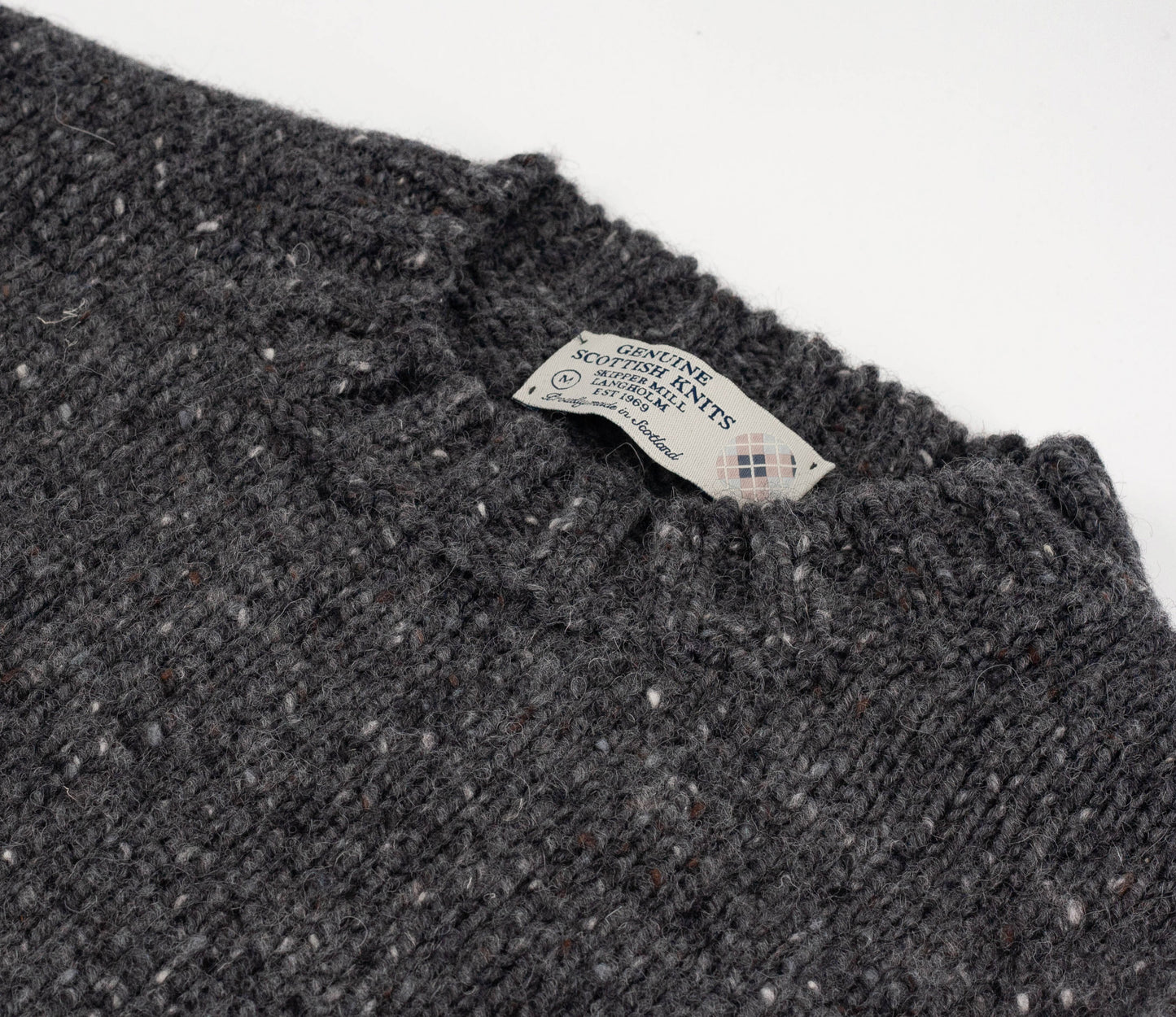 Chunky Donegal Wool Crew Neck Jumper in Derby Grey Tweed