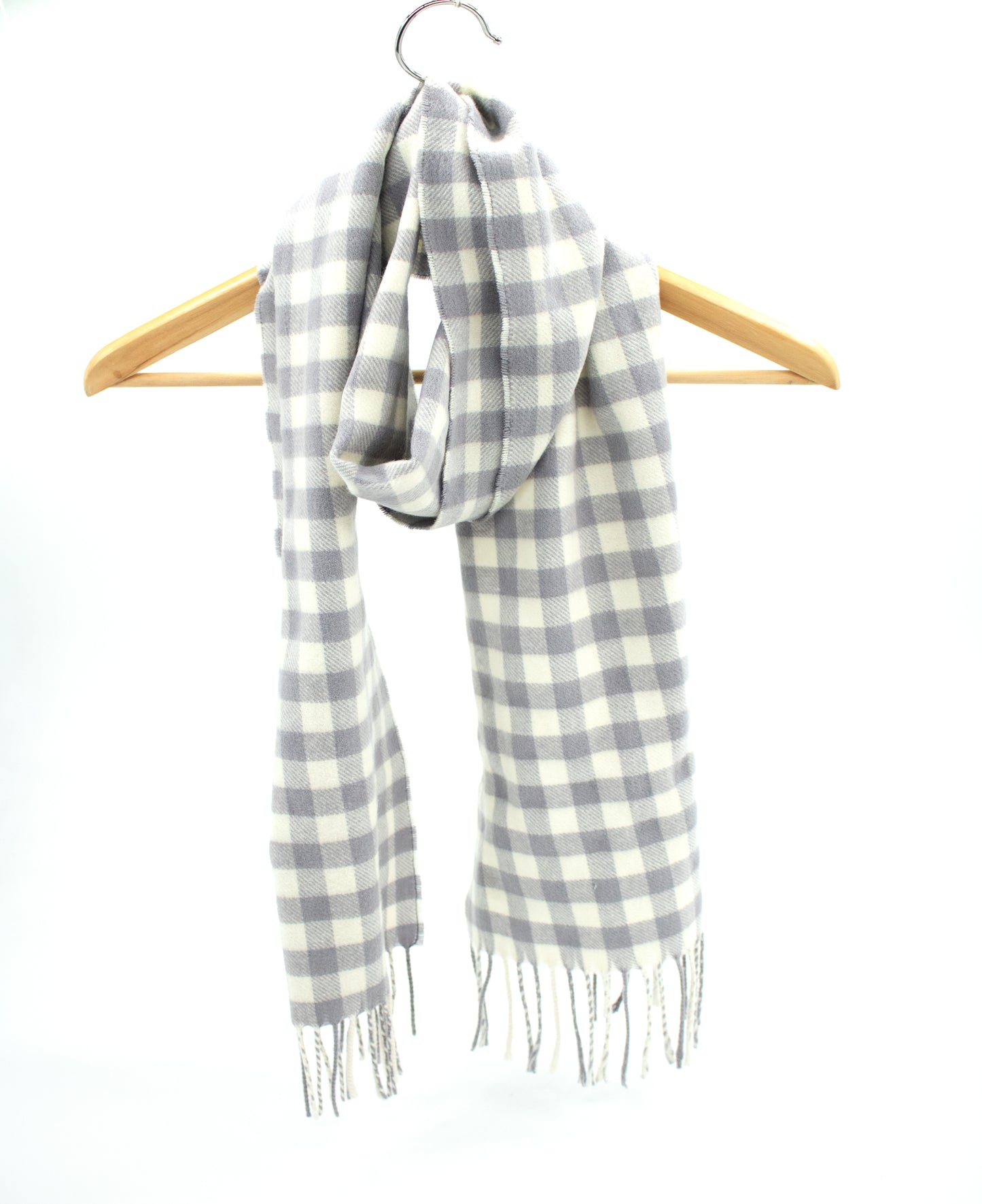 Cashmere Geelong Scarf in Ecru & Grey Check
