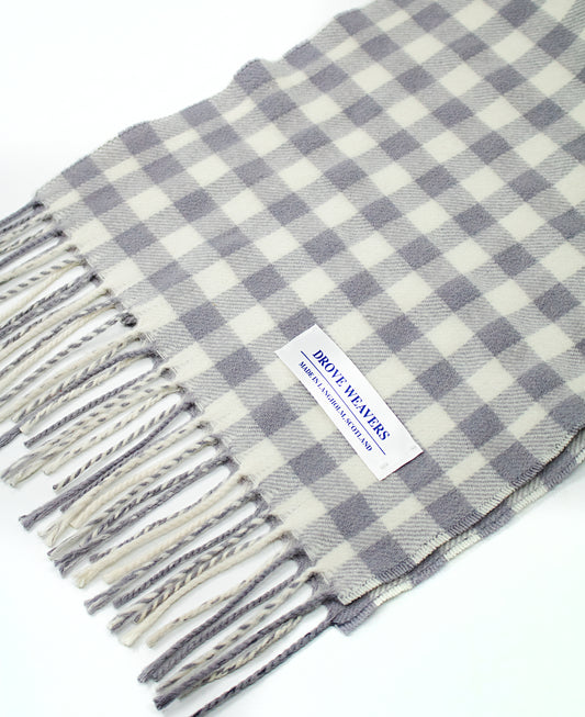 Cashmere Geelong Scarf in Ecru & Grey Check