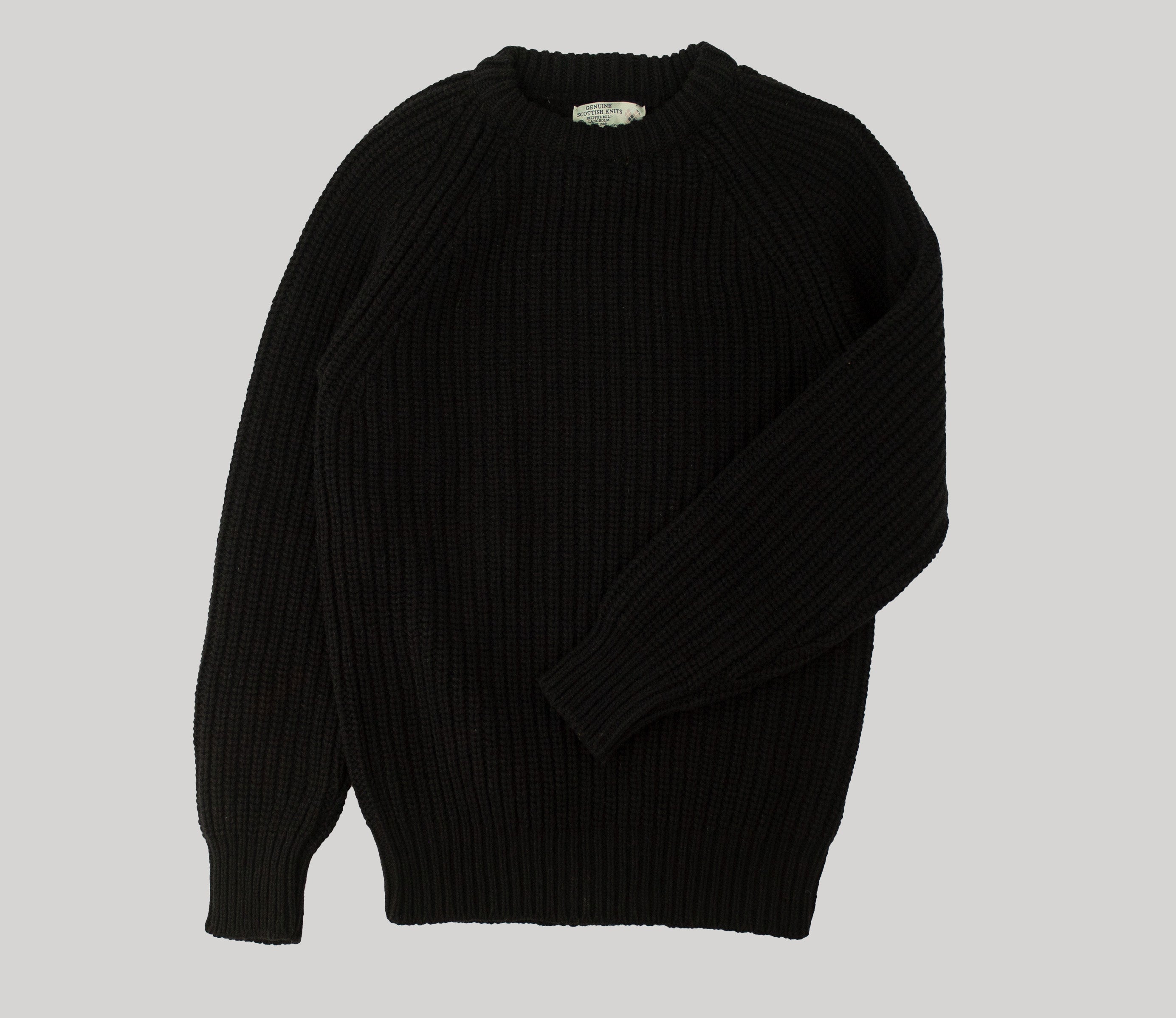 Chunky Wool Fisherman Crew Neck Jumper in Black – Genuine Scottish