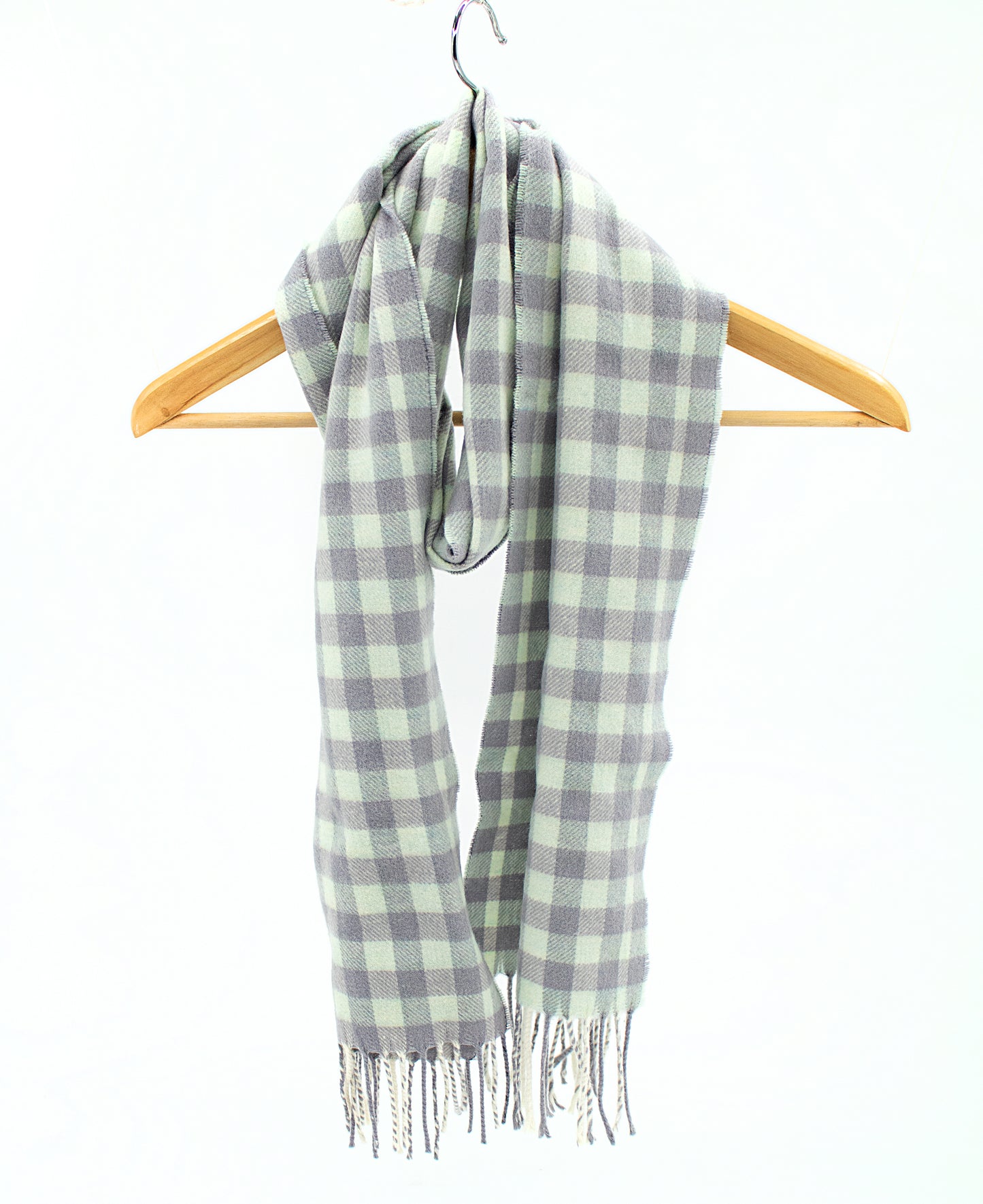 Cashmere Geelong Scarf in Green & Grey Check