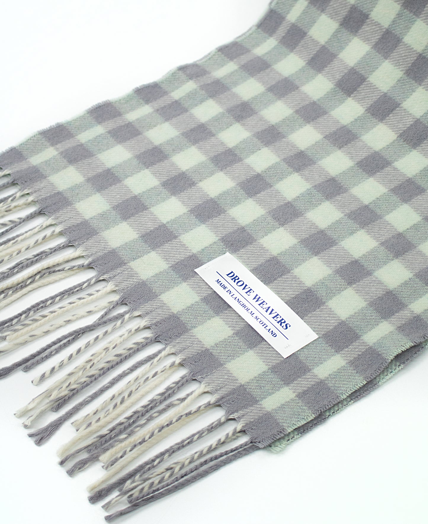 Cashmere Geelong Scarf in Green & Grey Check