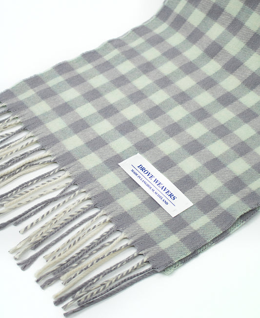 Cashmere Geelong Scarf in Green & Grey Check