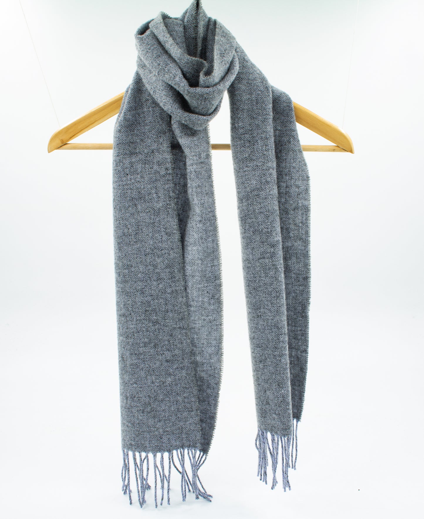 Herringbone Wool Scarf in Grey with Lilac Warp