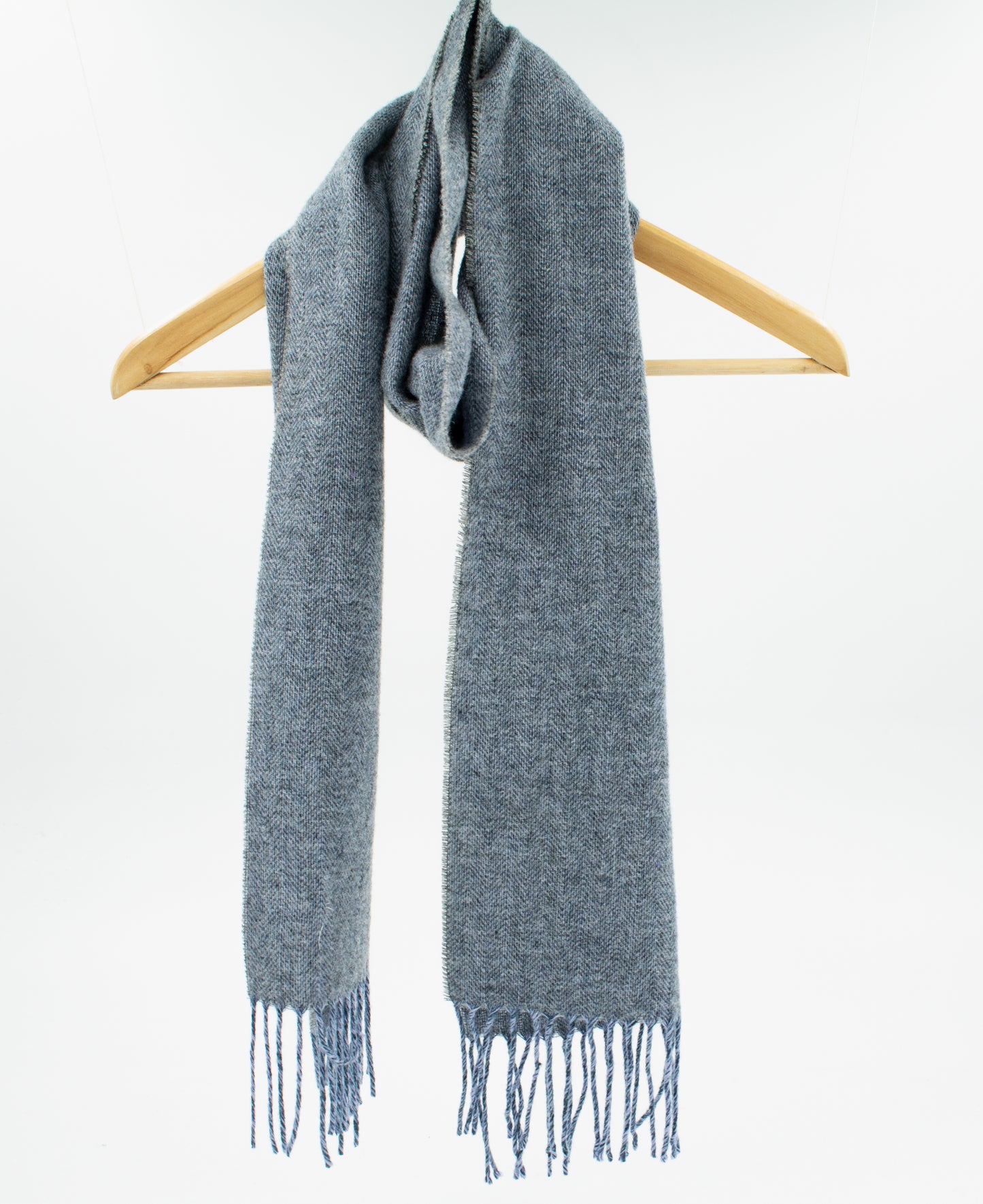 Herringbone Wool Scarf in Grey with Navy & Lilac Warp