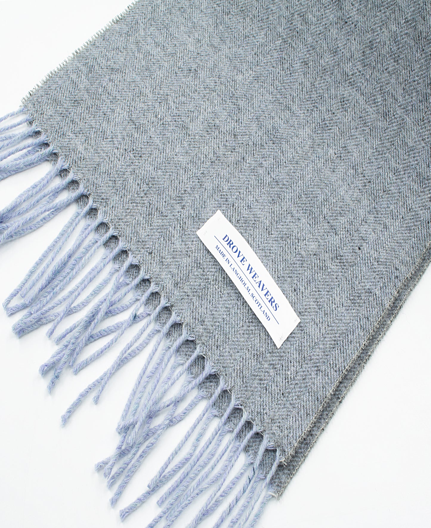 Herringbone Wool Scarf in Grey with White & Lilac Warp
