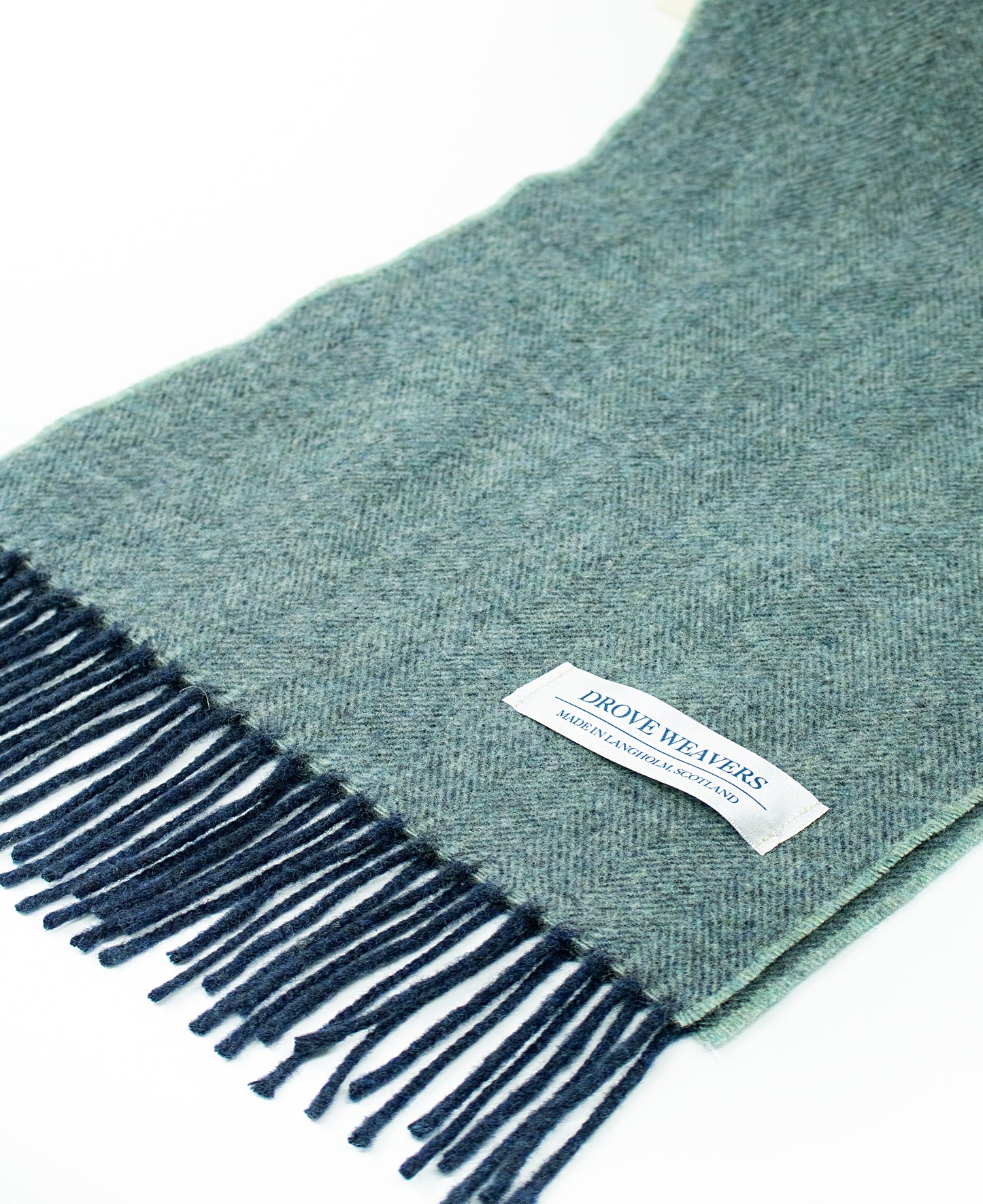 Cashmere Scarf in Duck Egg with Navy Warp