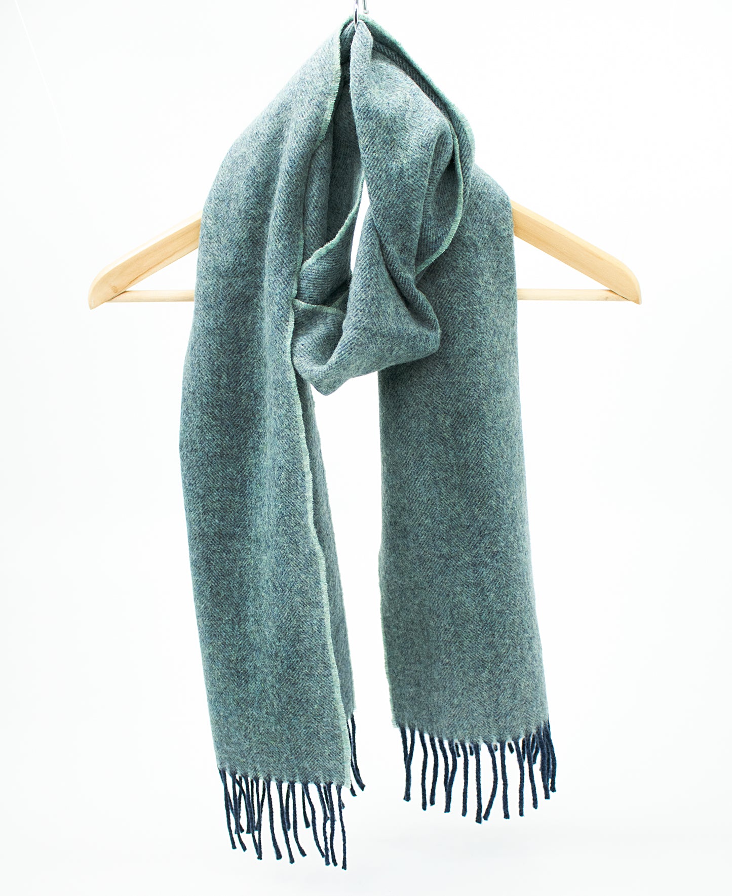 Cashmere Scarf in Duck Egg with Navy Warp