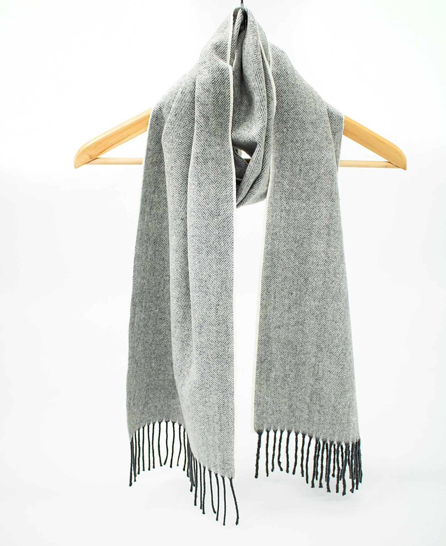 Cashmere Scarf in Ecru with Charcoal Warp