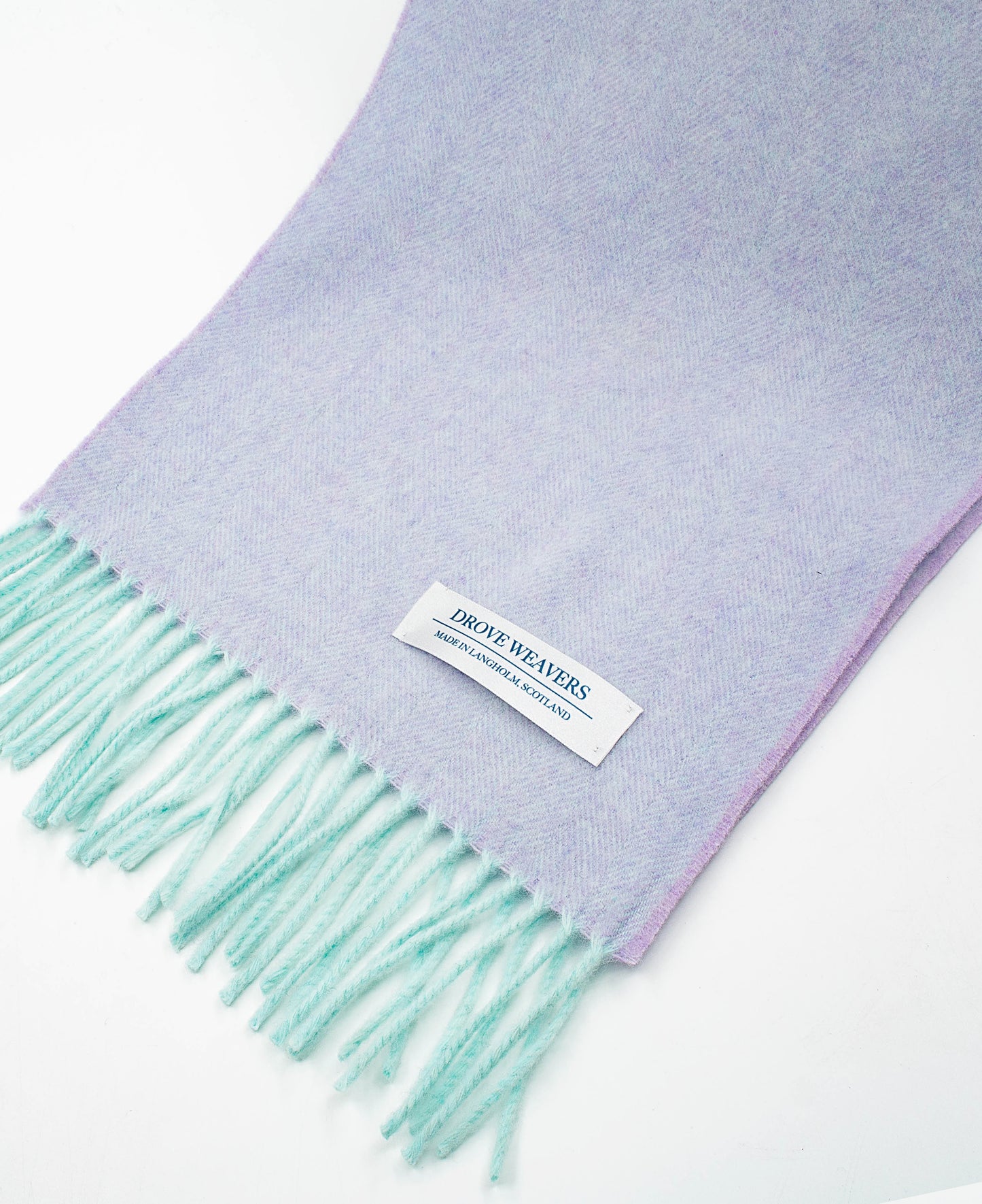 Cashmere Scarf in Herringbone Lilac Duck Egg Warp