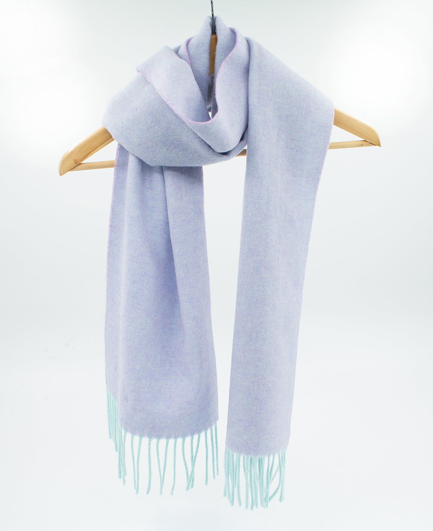 Cashmere Scarf in Herringbone Lilac Duck Egg Warp