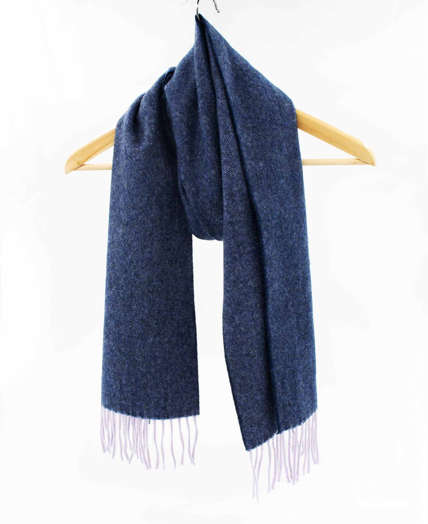 Geelong Cashmere Scarf in Herringbone Navy Lilac Warp