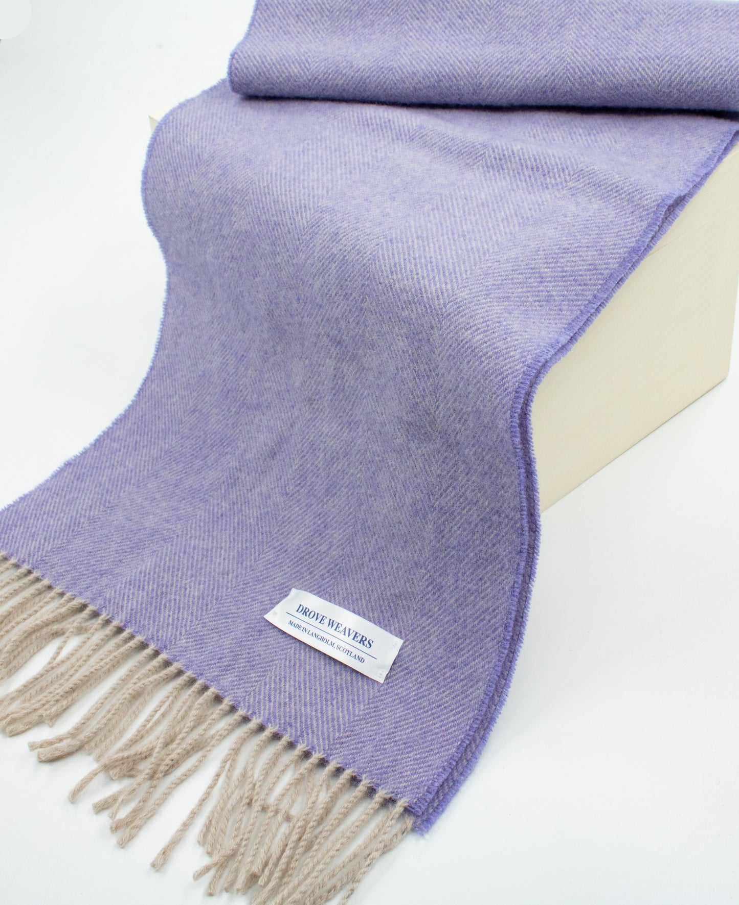Herringbone Wool Scarf in Lilac with Grey Warp