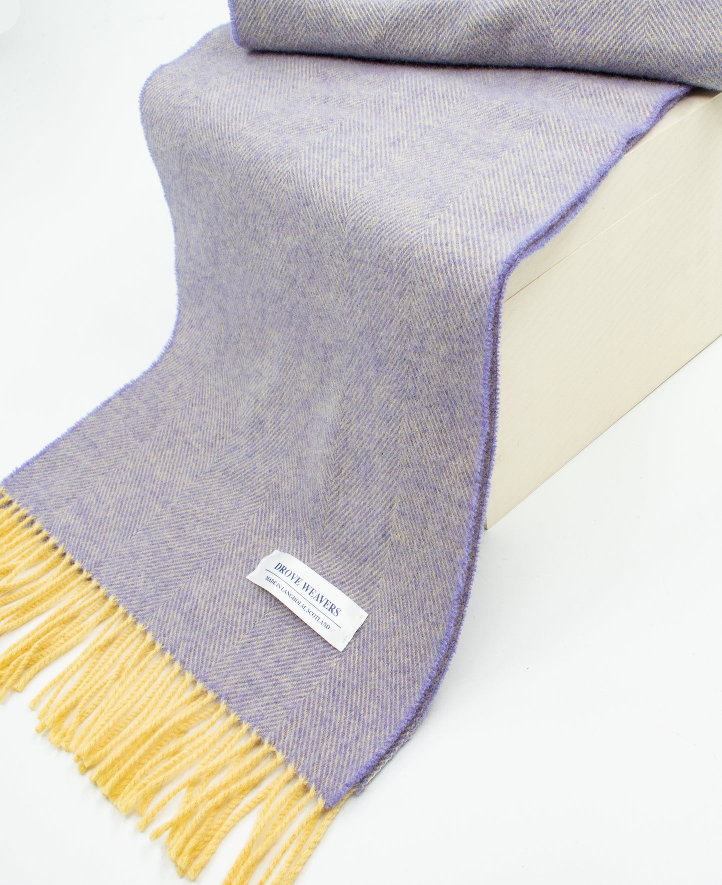 Herringbone Wool Scarf in Lilac with Yellow Warp