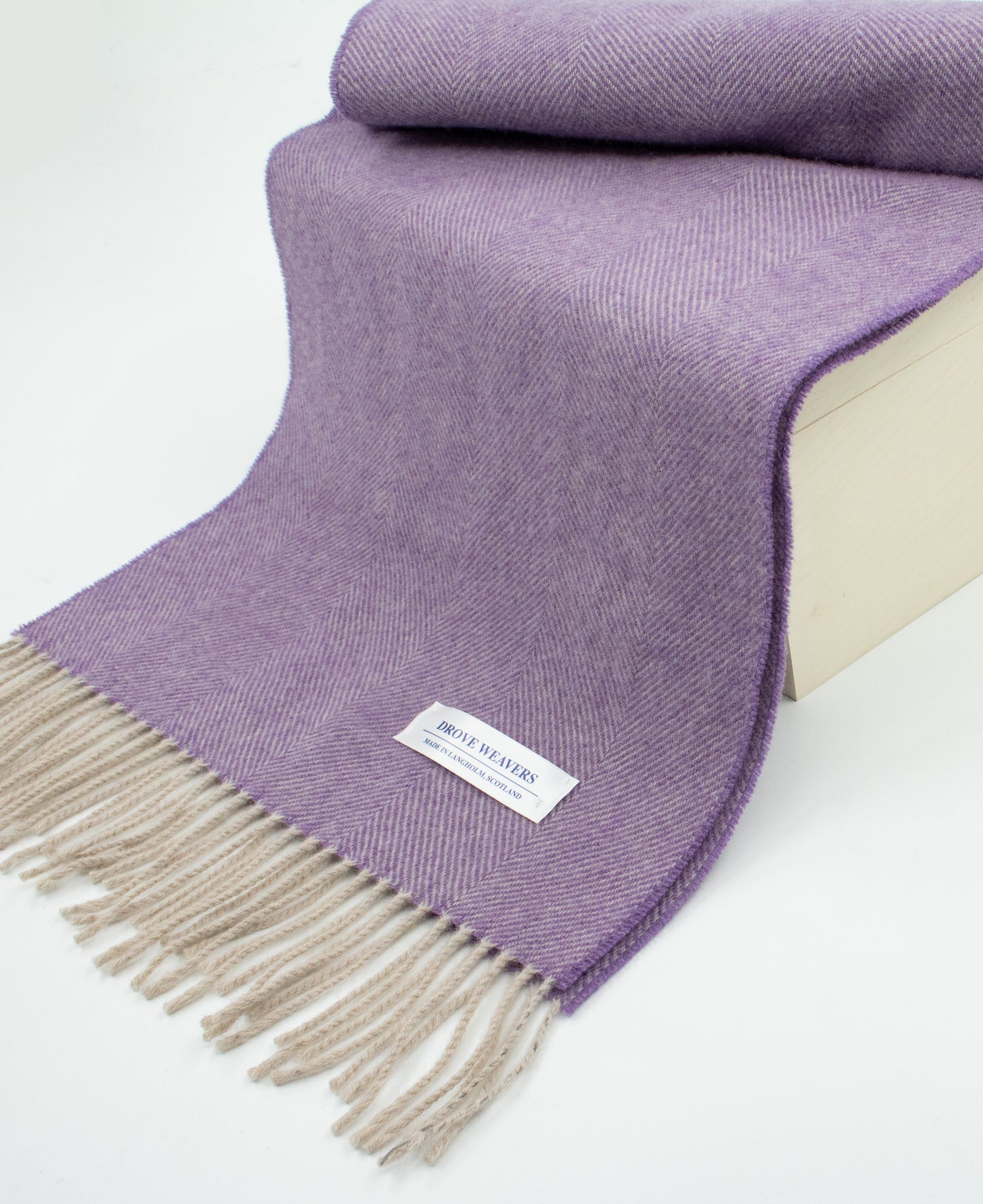 Herringbone Wool Scarf in Purple with Grey Warp