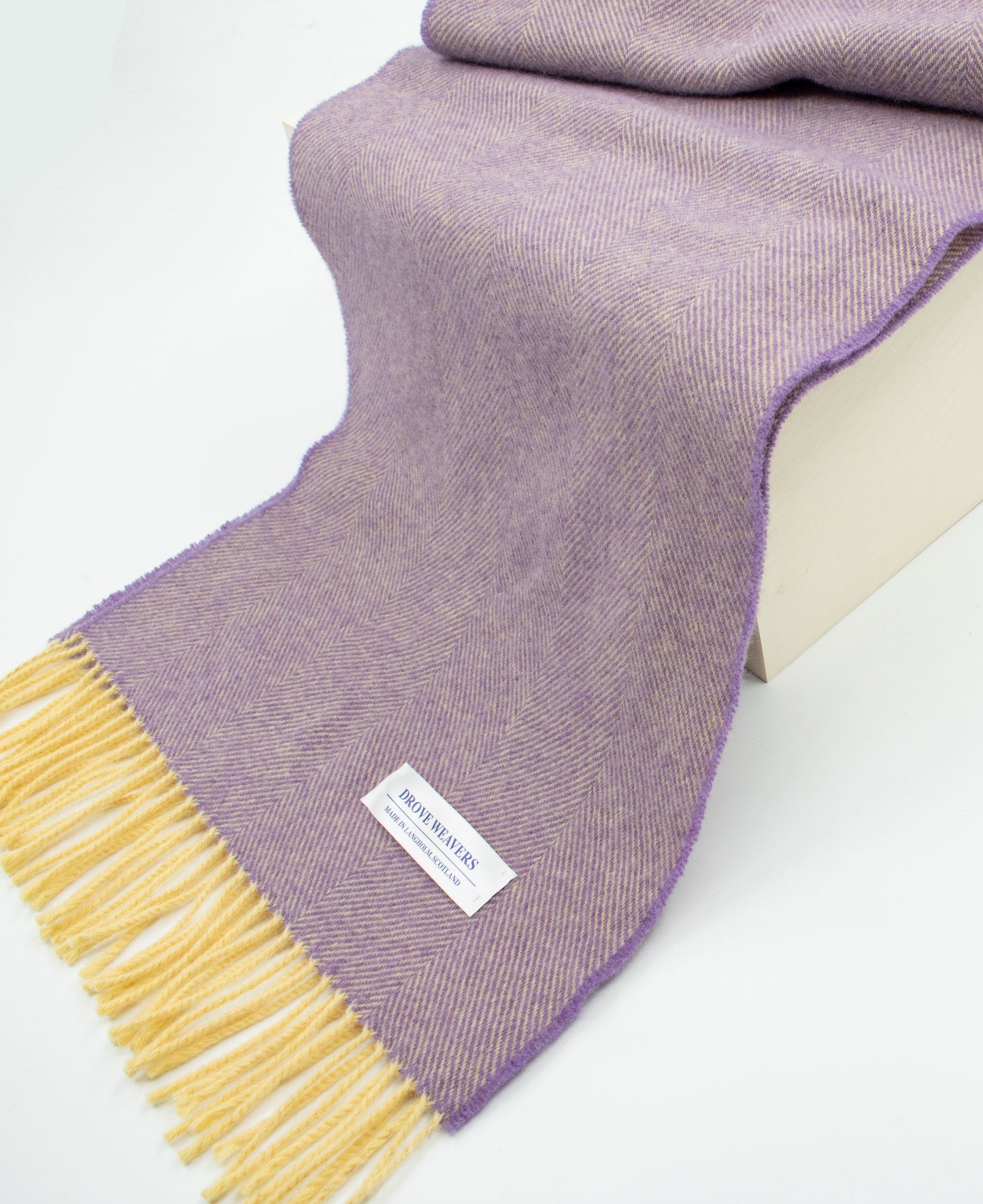 Herringbone Wool Scarf in Purple with Yellow Warp