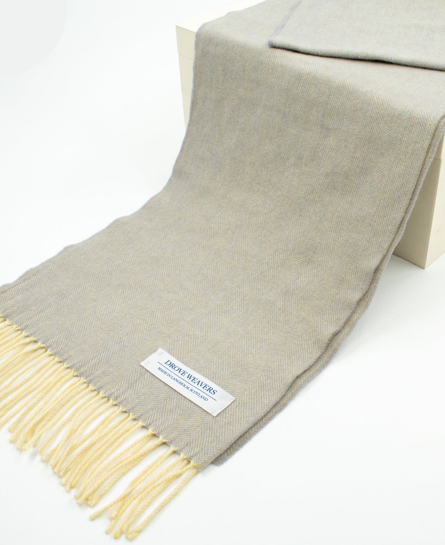 Herringbone Cashmere  Geelong Scarf in Silver Yellow Warp