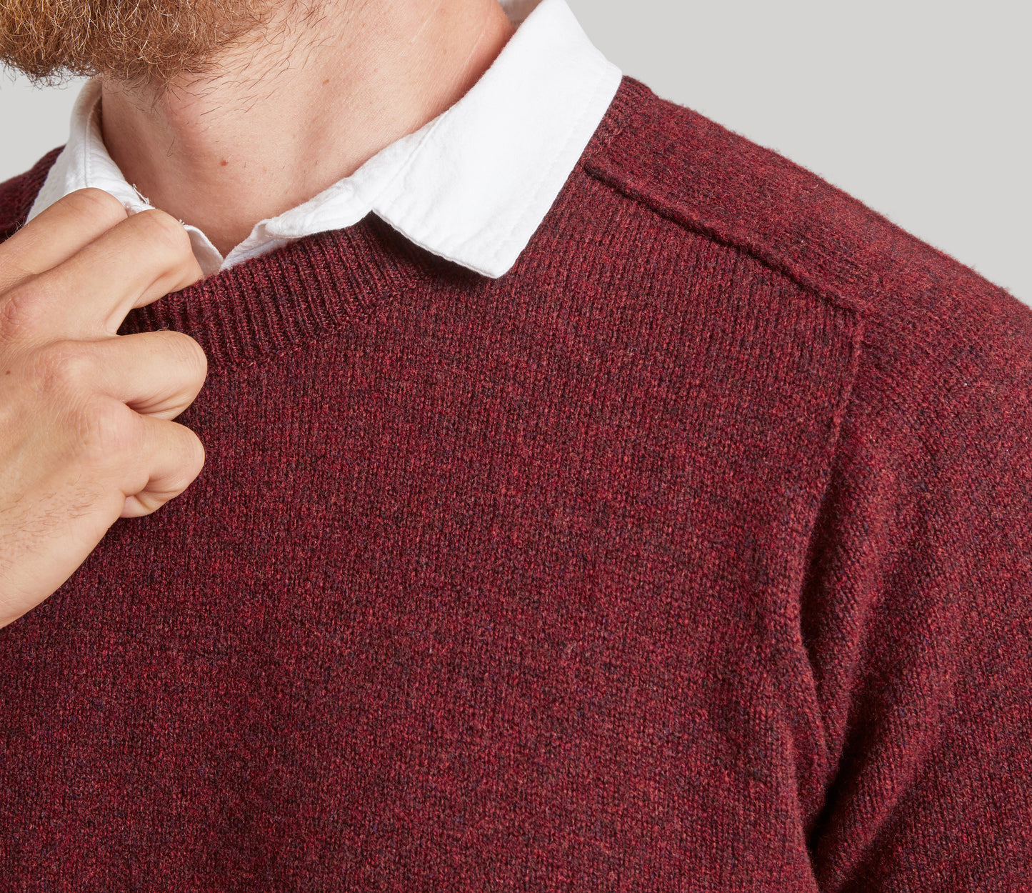 Mens Lambswool Crew Neck in Wine